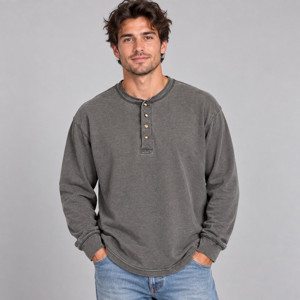 Vintage Club Room Shirt Men Large Charcoal Gray Long Sleeve Henley Cotton Tee